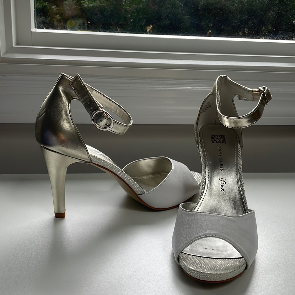 Anne Klein iFlex Two Tone Metallic Champagne and White Evening Heel Sandal